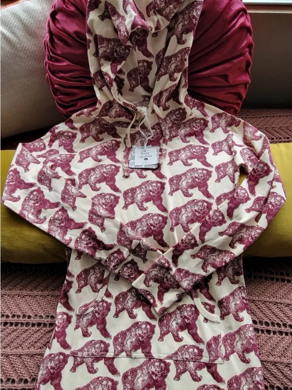 Kate Quinn Mama Grizzly Bear Pocket Hooded Leggings Tunic Dress Long sleeve Top